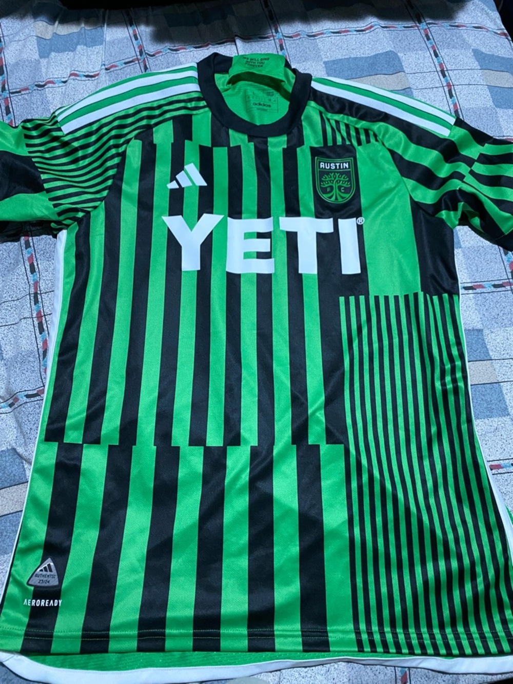 Adidas Mens Austin FC Soccer Short Sleeve Jersey Size Large Green Black